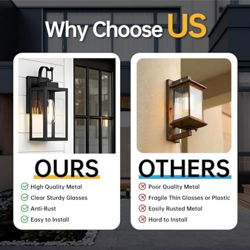 Black Outdoor Wall Lantern 2 Pack, 14 Inch Outdoor Porch Lights Wall Mount, Waterproof Exterior Wall Lamp Fixture, Outside Decorative Sconce Wall Lighting for Porch, House, Garage - Image 4