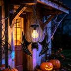 Metal Black Bat Hanging Solar Lights for Outside Outdoor Halloween Decor by BVL-FOOKHOMEGARDEN