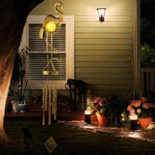 Flamingo Solar Wind Chimes for Outside Gifts for Women Mom Grandma Sister Crackle Glass Ball Flamingo Wind Chimes Solar Lights Outdoor Decor for Garden Backyard Patio Yard Porch, Birthday Gifts - Image 4