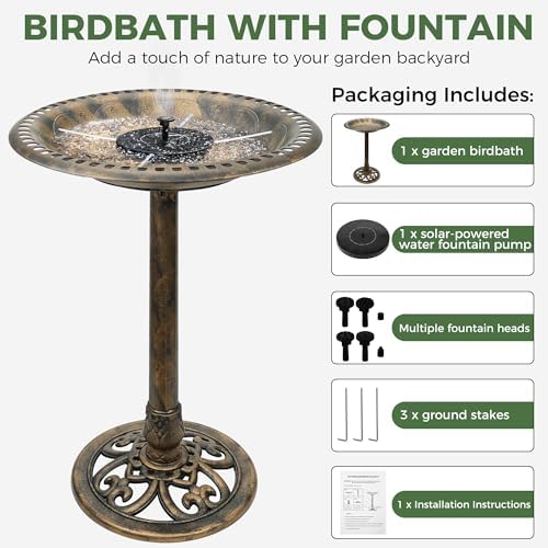 Birdbaths for Outdoors Solar Powered - Large Bird Baths for the Garden with Fountain, Heavy Duty Bird Baths for Clearance Made in USA - Perfect Addition to Your Backyard - Image 2