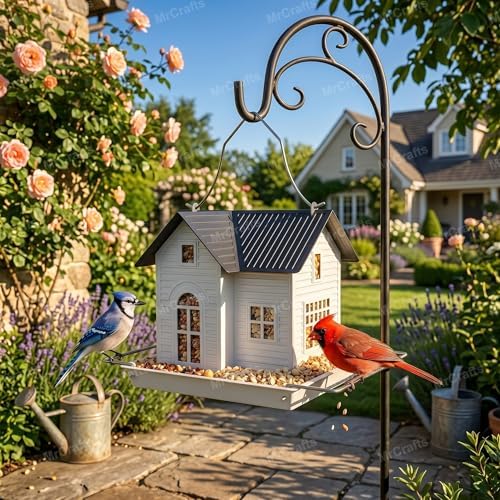 MrCrafts Solar Bird Feeder - Hanging Metal Bird House Feeder with Solar Lights, Outdoor Solar Lantern, Garden Decor for Outside, Unique Gifts for Mom, Grandma, Christmas - Image 2