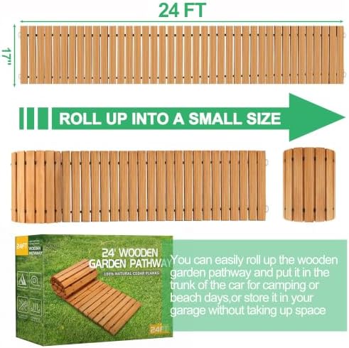 RELIANCER 24' Wooden Garden Pathway,Outdoor Roll Out Walkway,Patio Footpath - Image 2