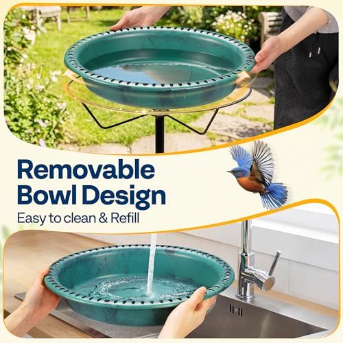 VIVOHOME Oval Bird Bath for Outside with Metal Ground Stake, Green - Image 3