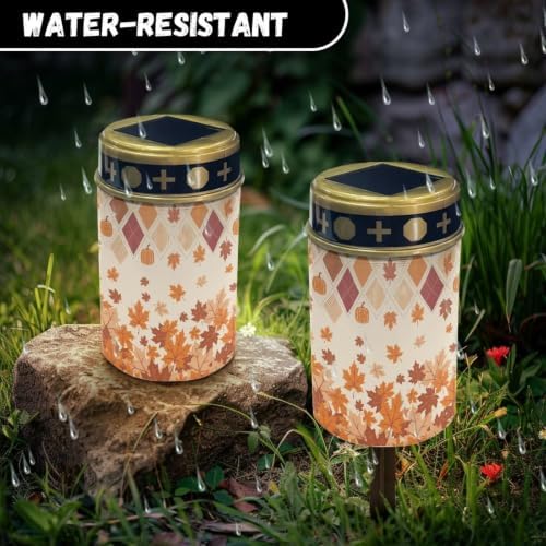 Poceacles Solar Powered Flameless Candle Cemetery Votive Candles Waterproof Outdoor Memorial Solar Stake Lights Home Outdoor Decoration, Fall Maple Leaf Pumpkin Print, Pack of 6 - Image 6