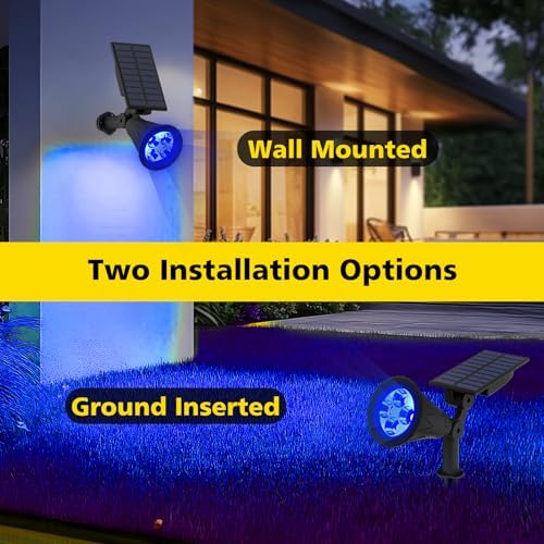 T-SUN Blue Solar Spot Lights Outdoor Waterproof, Solar Spotlights, 2 Pack - Image 6