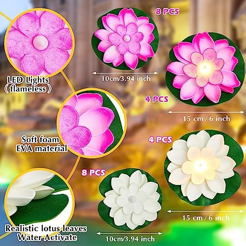 Liliful LED Floating Lotus Lantern Diwali Pool Decor White Pink 3.94&5.91" - Image 2