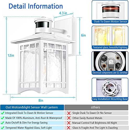 Motion Sensor Outdoor Wall Lights White Dusk to Dawn Light Fixture for House Porch Patio - Image 4