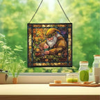 Gnome Mother Tending Her Child Stained Glass Suncatcher – Square Hanging Window Panel for Home, Garden, Nursery, Halloween, Christmas, Memorial Day – Whimsical Glass Art Gift for Gnome Lovers lckerh - Image 2