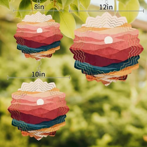 12 Inch Abstract Sunset Wind Spinner for Yard and Garden,Boho Gradient Red Brown Country Mountain Forest Hanging Ornaments Outdoor 3D Kinetic Wind Sculpture Spinners Indoor Outdoor Patio Décor Gift - Image 3