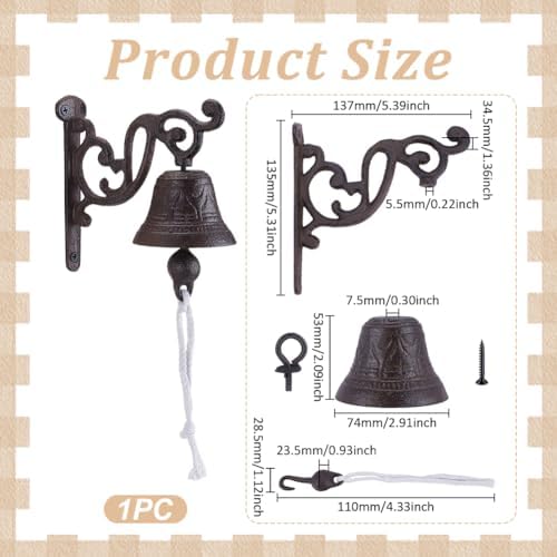 UNICRAFTALE Vintage Cast Iron Dinner Hanging Bell Outdoor Wall Mounted Bell Doorbell for Outside Front Door Garden Home Decor Clear Sound - Image 3