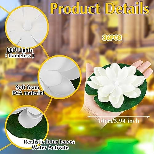 Liliful 36 Pcs Diwali Floating Lotus Lights, 3.94 Inch, White - Image 2