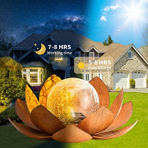 AIINY Solar Light Outdoor(2Pack), Art Crackle Globe Glass Lotus Decoration, Solar LED Waterproof Metal Flower Lights for Patio,Lawn,Walkway,Tabletop - Image 3