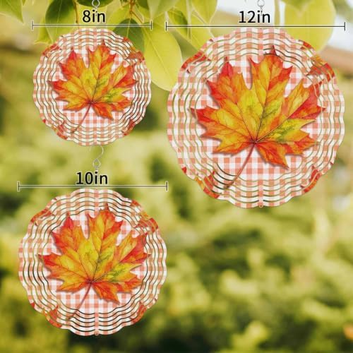 12 Inch Maple Leaves Fall Wind Spinner for Yard and Garden, Thanksgiving Checkered Farmhouse Art Hanging Ornaments Outdoor 3D Kinetic Wind Sculpture Spinners Indoor Outdoor Patio Décor Ornaments Gift - Image 3