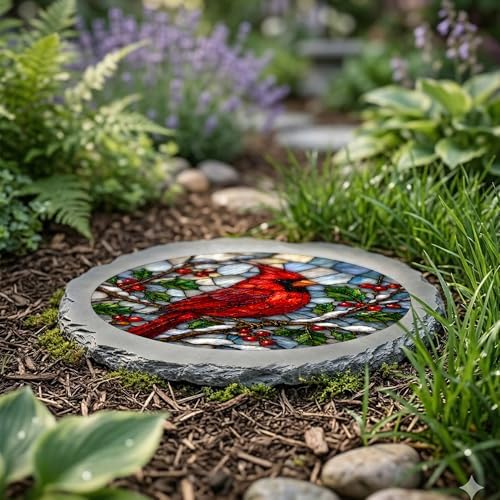 Magnolia Garden 10-Inch Red Cardinal Stepping Stone - Faux Stained Glass Winter Bird Garden Stone, Weather-Resistant Resin Pathway Accent, Memorial Songbird Outdoor Yard Decor & Walkway Plaque - Image 4