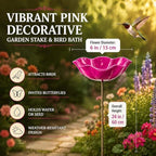 Handmade Metal Flower Bird Bath, Bee & Butterfly Watering Station, Decorative Outdoor Garden Stake with Vibrant Glossy Bowl for Yard Patio Lawn Planter - Image 2