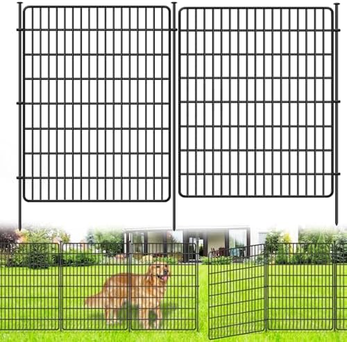 10 Panels No Dig Fence, 32 in(H) X 24 ft(L) Garden Decorative Fence Animal Barrier for Dogs, Rustproof Metal Garden Edging Border for Outdoor, Yard, Patio, Black by NANYEZH