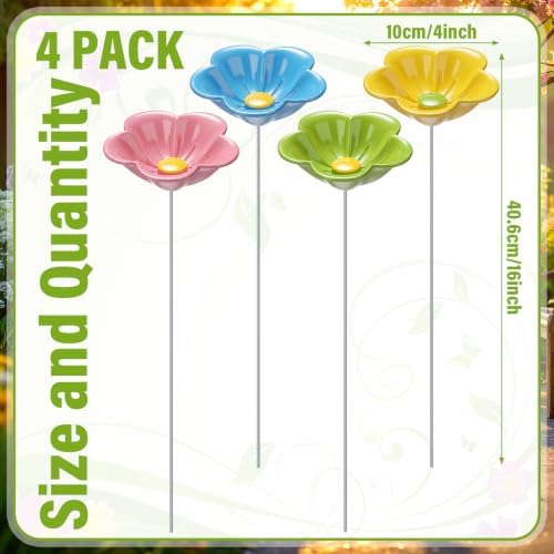4 Pack Resin Flower Water Stations Cups Garden Stakes, Colorful, Lovely - Image 2