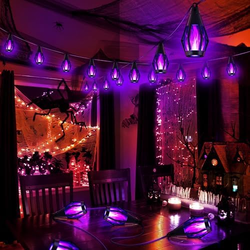 Flacchi Solar Flame String Lights - 42ft 15 LED Lights Outdoor Solar String Lights for Garden Patio Halloween Decoration (Purple, 42ft) - Image 7