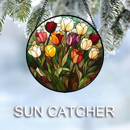 Tulip Bouquet Stained Glass Window Hanging Suncatcher Gifts for Women 15" - Image 4