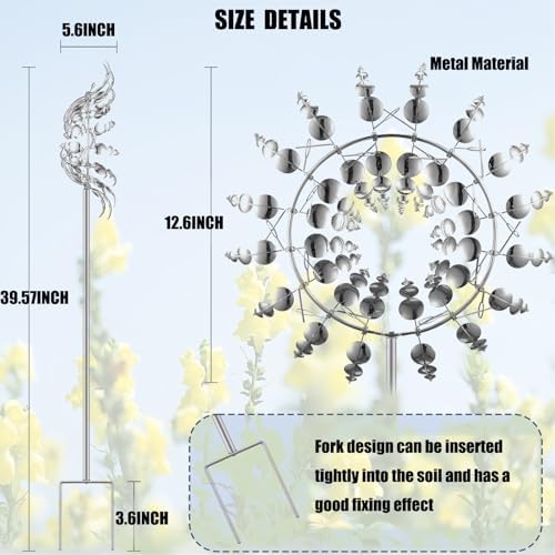 Magical Metal Windmill, Garden Spinners Outdoor, Wind Spinners Outdoor, 360° Metal Windmill for Yard Garden, Wind Powered Sculptures and Spinners for Decor (1Pcs Silver Windmill) - Image 5