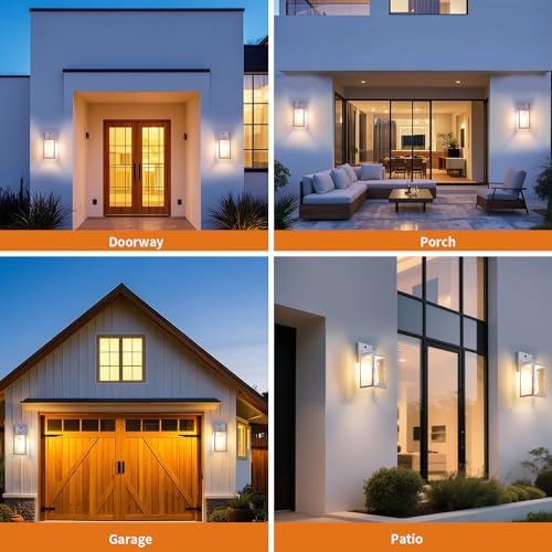 2 Pack White Dusk to Dawn Front Porch Lighting Fixtures Wall Mount, Sensor Outside Exterior Lights for House, Outdoor Lantern Lamp, Waterproof Wall Sconce Lights, Coach Light for Garage Entryway - Image 7