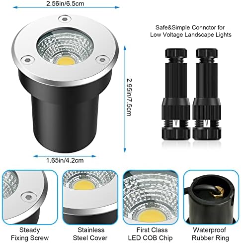 LED Landscape Lights, 12 Pack 7W Ground Lights With 24 Connectors, Low Voltage In-Ground Well Pathway Lighting, Daylight White, Waterproof for Driveway, Deck, Garden - Image 3