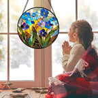 Blue Flower Stained Glass Window Hanging Suncatcher Gifts for Women 12" - Image 2