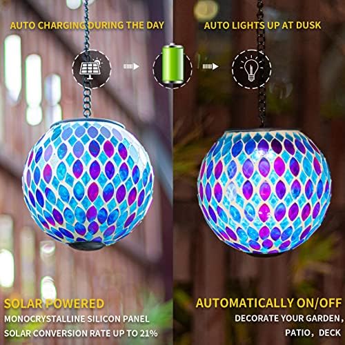 VCUTEKA Hanging Solar Lanterns Mosaic Crackle Glass Solar Light, Multicolor - Image 3