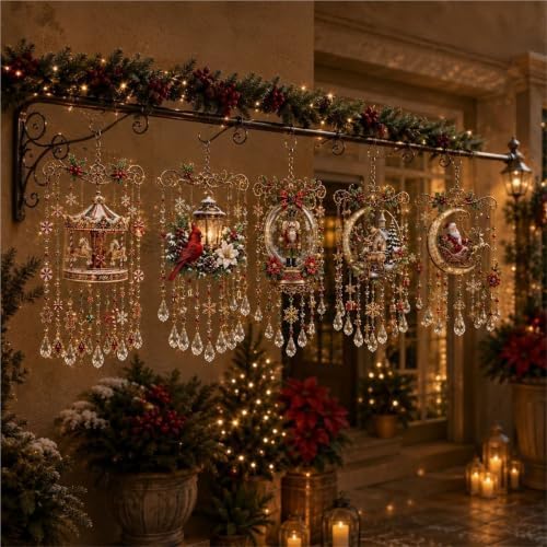 Handmade Christmas Stained Glass Window Decorative Hanging Ornaments Hummingbird Crystal Wind Chime Vintage Home Garden Entryway Fall Winter Decor Gifts(Christmas Train,Large) - Image 4