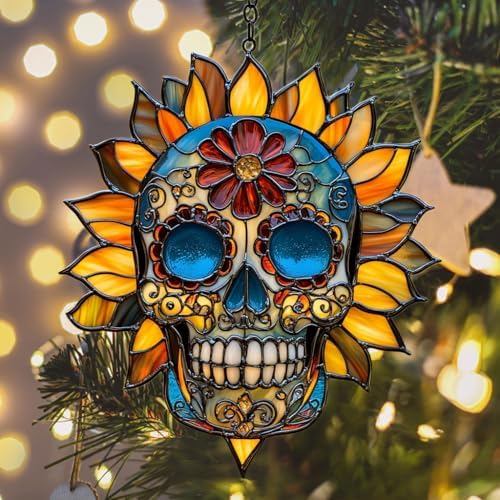 Floral Sugar Skull Acrylic Suncatcher - Image 6