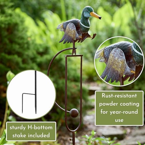 Red Carpet Studios Garden Art Small Walking Duck Balance Rocker Metal Garden Stake Yard Décor, 55” Tall, Mallard Duck with Moving Legs - Image 3