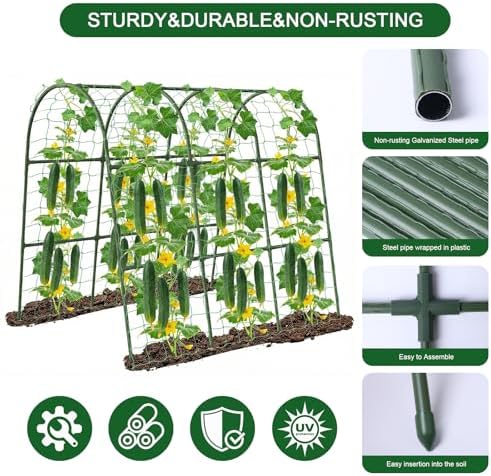 63"x47"x22" U-Shape Cucumber Trellis, Metal Plant Support with Net - Image 6