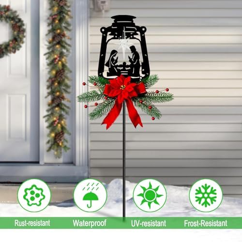 WAIU Solar Powered Metal Nativity Scene Garden Stake, Waterproof Outdoor Christmas Silhouette Yard Decor - Image 3