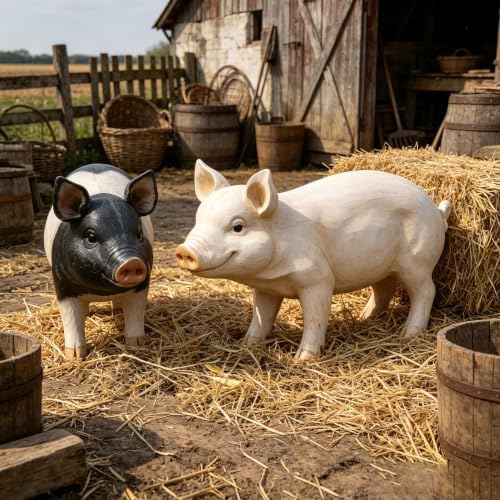 26'' Farm Pig Figurine Garden Statue Realistic Resin Weather Pink Black - Image 3