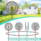 Wind Spinner Kinetic Wind Sculpture, 24.3"W x 79.3"H Large Metal Outdoor Windmill with 5‑Prong Stable Base, 360° Wind Catcher, Eye‑Catching Yard Art Decor for Patio Lawn Garden Backyard (Retro Green) - Image 4