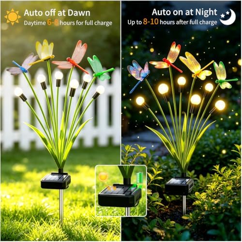 VOOKRY Dragonfly Solar Garden Lights Outdoor (6 Pack, 36 LEDs), Dragonfly Outdoor Decor with Solar Firefly Lights Waterproof Swaying Light for Yard Patio Pathway Gardening Gift for Women, Warm White - Image 3