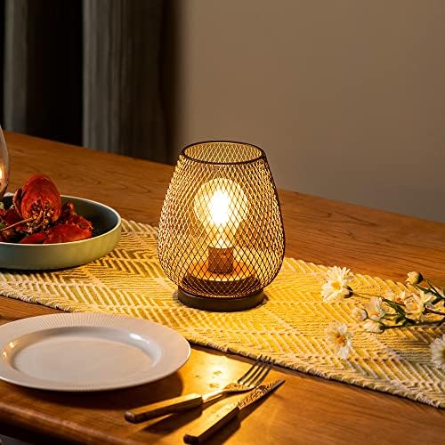 Set of 2 Rechargeable Lamp LED Table Lantern, Brown Metal Cage Cordless Lamps with LED Bulb，Vintage Decorative Outdoor Lantern for Weddings, Parties, Patio, Events for Indoors Shelf Decor - Image 6