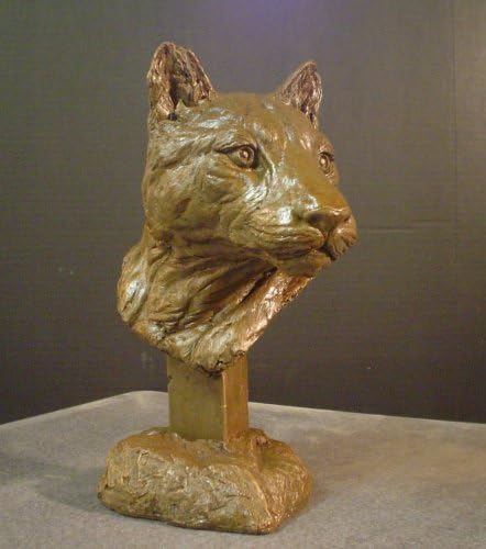 Hand Sculpted Cast Bronze Collection Sculpture Fine Art Wildlife Panter, Cougar, Mountain Lion Bust (Finish Shale, Sandstone & Bronze) - Image 3