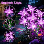 Solar Lights Outdoor, Gift for Women Mom Grandma Wife Daughter, 6 Pack 24 Solar Purple Lily Flower Lights Solar Flower Light Waterproof, Outside Decor Stake Light for Landscape Yard Patio Lawn Garden - Image 6