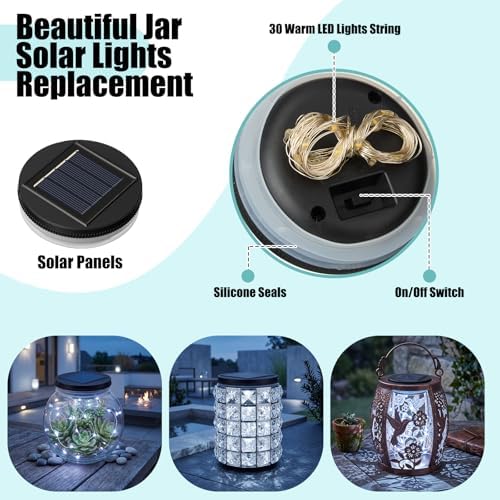 Retisee 12 Pack 3.15 Inch Solar Replacement Tops with 30 LEDs, Waterproof Silicone Lid, Fairy String Lights for Outdoor Garden Lanterns & DIY Decor (White) - Image 3