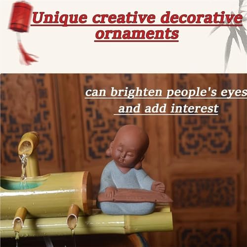 Solar Bamboo Fountain Decor, Creative Ornaments with Ceramic Monk 4 Water Outlets for Indoor Backyard Lawn,40in - Image 5
