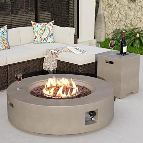 COSIEST 2-Piece Outdoor Propane Firepit Table Set w Tank Table, Certified, 42 inch Gray Fire Table (50,000 BTU) w 16 inches Tank Cover Side Table 20lb for Garden,Pool,Backyard by COSIEST