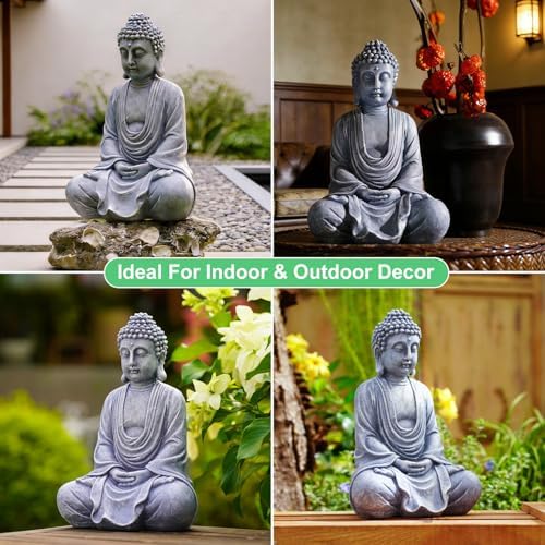 Goodeco 11.4" Meditating Buddha Statue Home Decor - Meditation Gifts for Room/Garden/Patio/Deck/Porch Yard Art Decoration, Zen Decor Buda Statues (Gray) - Image 5