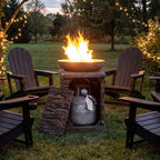 COSIEST Outdoor Propane Fire Pit Table w Faux Brown Compact Ledge Stone 20" Square Base and Faux Rose-Marble Round Bowl, Certified, 40,000 BTU, Free Lava Rocks, Fits 20lb Tank Inside, Raincover - Image 6