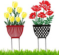 2-Way Metal Poppy and Tulip Garden Stake and Wall Plaque, Multicolor by AMAJY