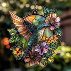Flowers and Hummingbird Acrylic Suncatcher by AVAGAN