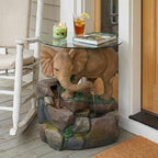 Elephant Outdoor Water Fountain with Glass Tabletop, 21.85" H Cascading Garden Water Feature, Country Style Patio Fountain with Realistic Skin & Rock for Yard, Deck, Backyard Décor by waterfountain