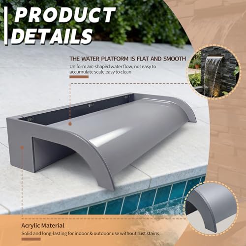 Pond Waterfall Blade Kit, 60cm Acrylic Pool Fountain with Accessories, Width 20cm Curved Outlet Spillway for Garden Patio Pond Decoration - Image 3