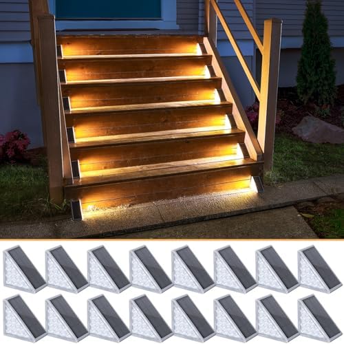 NIORSUN Solar Step Lights 16 Pack - Outdoor Stair Lights with 3000K Warm White & 6000K Cool Daylight, IP67 Waterproof, Auto On/Off, Super Bright for Deck, Patio, Steps by NIORSUN