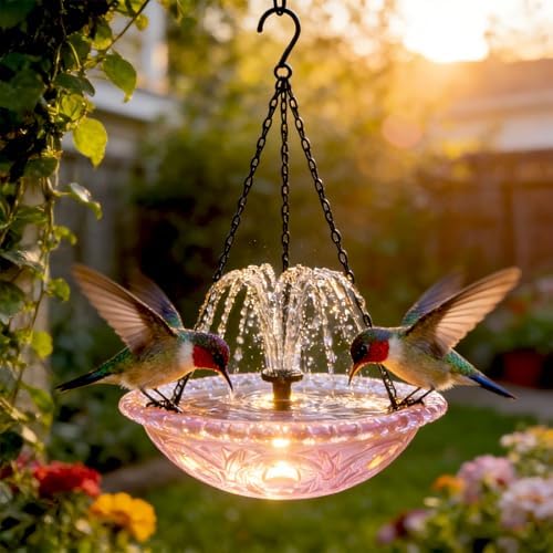 2026 Spring Solar Cascade Hanging Bird Bath Fountain for Outdoor Garden Decor, Metal Hanging Birdbath with Solar Pump for Backyard, Patio, Yard, Attracts Birds and Hummingbirds (Purple, Basic) by LONGLUAN